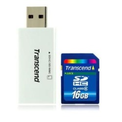 16GB Transcend SDHC CL6 Secure Digital card w/SDHC card reader