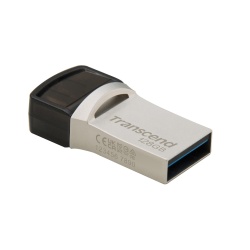 128GB Transcend JetFlash 890 Dual USB Flash Drive with USB3.1 and USB Type-C Connectors, Silver