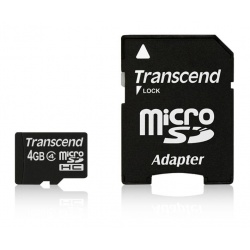 4GB Transcend microSDHC CL4 Memory Card with SD adapter