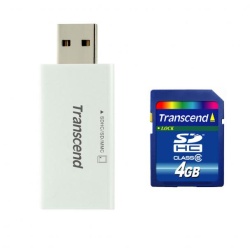 4GB Transcend SDHC CL6 Secure Digital card w/SDHC card reader