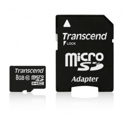 8GB Transcend microSDHC CL10 high-speed memory card with SD adapter