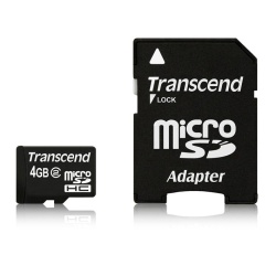 4GB Transcend microSDHC Memory Card with SD adapter