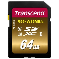 64GB Transcend Ultimate SDXC UHS-I U3 High-Speed Memory Card (95MB/sec read - 85MB/sec write)