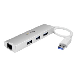 StarTech 3-Port Portable USB3.0 with Gigabit Ethernet Hub - Silver