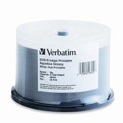 Verbatim DVD-R 4.7GB AquaAce White Glossy Inkjet 50-Pack Spindle