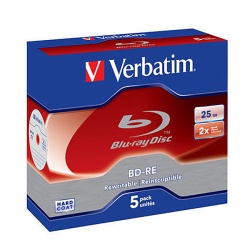 Verbatim BD-RE Blu-Ray Discs 25GB 2X-Write Speed 5-Pack