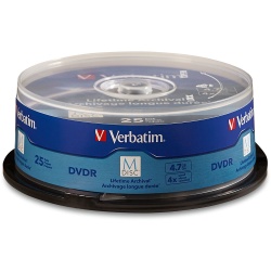 Verbatim M Disc DVD-R 4.7GB 4X 25-Pack Spindle Branded Surface