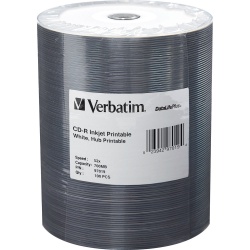 Verbatim CD-R 700MB 52X White Inkjet Hub Printable 100-Pack Tape Wrap