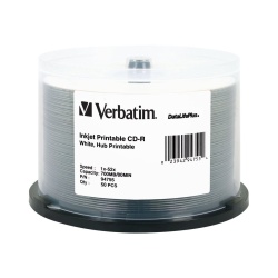Verbatim CD-R 700MB 52X White Inkjet Printable 50-Pack Spindle