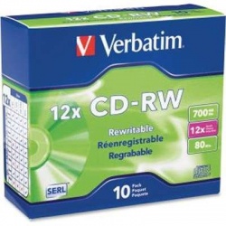 Verbatim CD-RW 700MB 12X High Speed Branded 10-Pack Slim Case