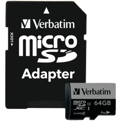 64GB Verbatim Pro microSDXC UHS-3 CL10 Memory Card with SD Adapter