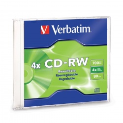 Verbatim CD-RW 80Min 700MB 2X-4X Branded 1-Pack Slim Jewel Case Box
