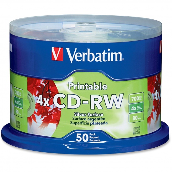 Verbatim DataLifePlus Silver Inkjet Printable CD-RW Media 12x 700MB 50-Pack Spindle Image