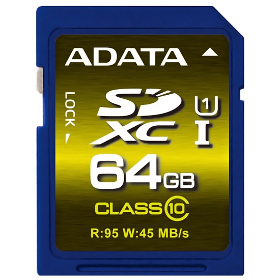 64GB AData Premier Pro SDXC UHS-1 High Performance Memory Card (R:95MB/sec - W:45MB/sec) Image