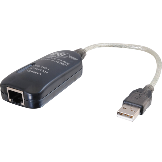 7.5IN C2G USB2.0 To 10/100 Ethernet Network Adapter - Silver Image