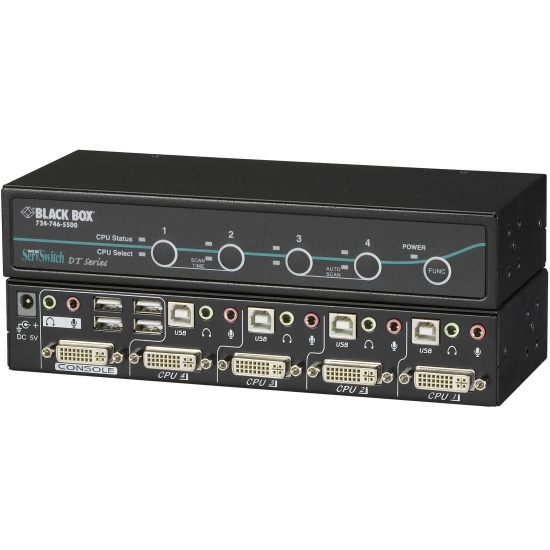 Black Box 4 Port DVI -I with Transparent USB2.0 Audio KVM Switch Image