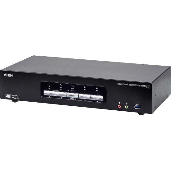 Aten 4 Port USB3.0 4K Displayport Triple Display KVM Switch - Black Image