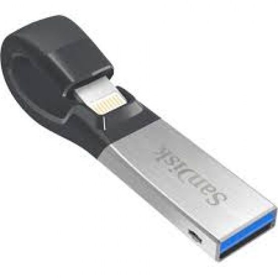 64GB SanDisk iXpand USB3.0 Flash Drive - Black, Silver Image