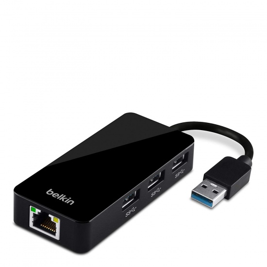 Belkin 3-Port USB3.0 Hub with Gigabit Ethernet - Black Image