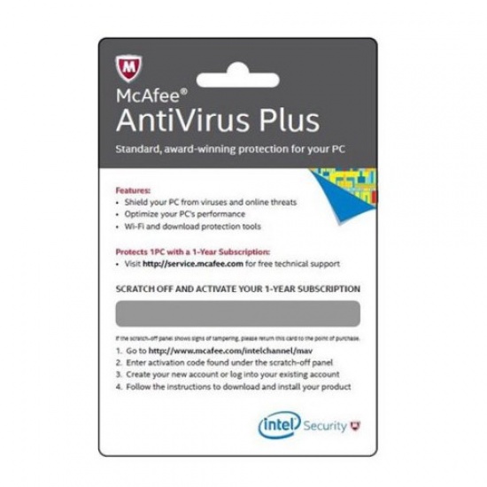 Intel McAfee Anti-Virus 1-Year Activation Card - English Image