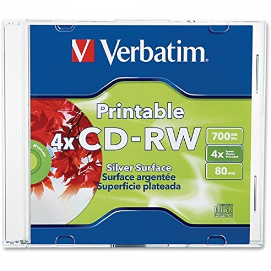 Verbatim CD-RW 700MB 4X DataLifePlus Silver Inkjet 1-Pack Slim Case Image