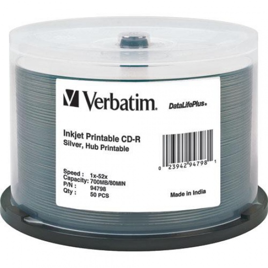 Verbatim 700MB 52X CD-R Silver Inkjet Hub Printable 50-Pack Spindle Image