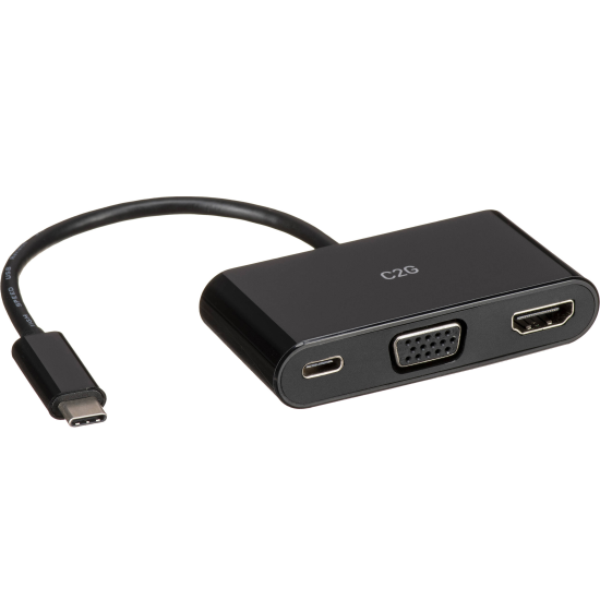 C2G USB Type C To HDMI And VGA Multiport Adapter with Power Delivery - Black Image