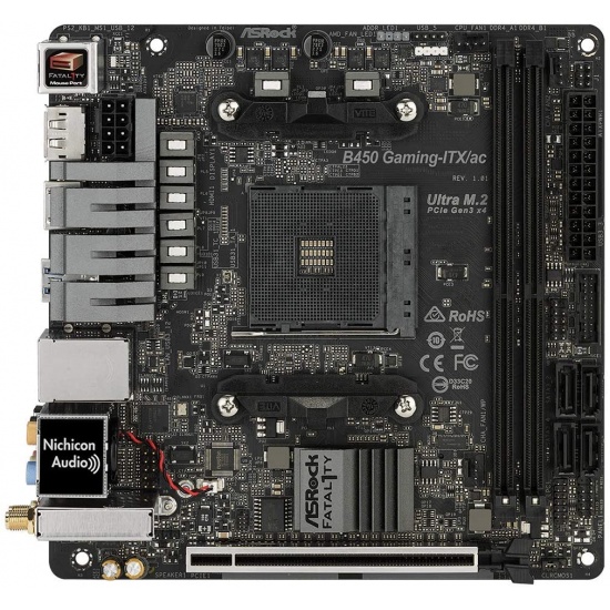 ASRock AMD Ryzen B450 GAMING-ITX/AC Mini ITX AM4 DDR4 Motherboard Image