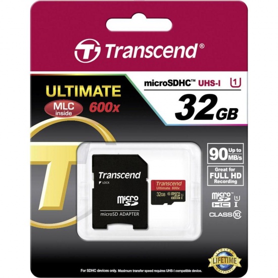 32GB Transcend microSDHC CL10 UHS-I Memory Card Image