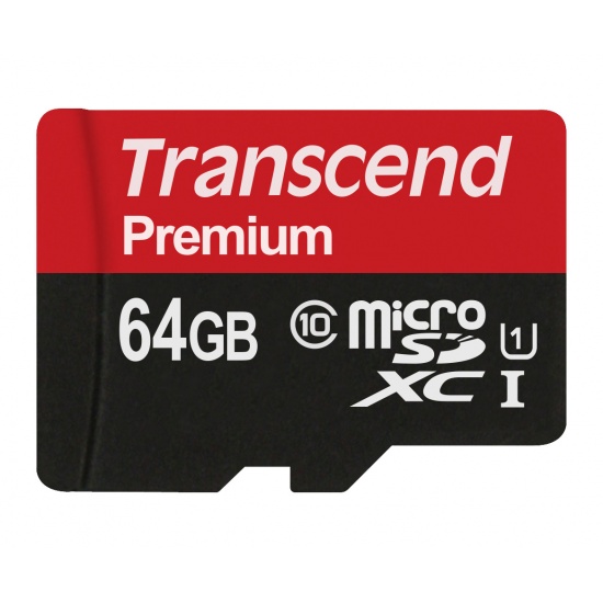 64GB Transcend Premium microSDXC CL10 UHS-1 Mobile Phone Memory Card with SD Adapter Image