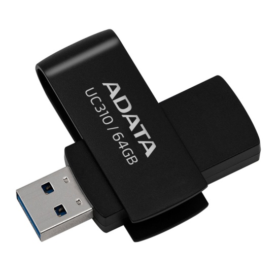 64GB AData UC310 USB 3.2 Flash Drive - Black Capless Swivel Image