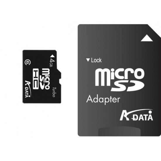 4GB A-Data Turbo microSDHC Memory Card w/SD adapter Image