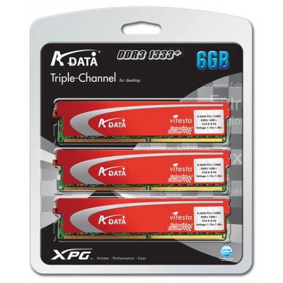 6GB A-Data DDR3 1333+ PC3-10666 (7-7-7-20) Vitesta Triple Channel memory kit Image