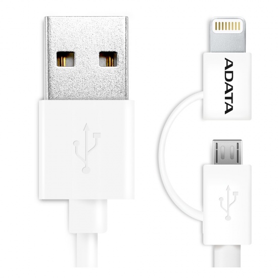 AData 2-in-1 Sync & Charge Cable With Micro USB and Lightning Connectors White Edition 100cm Length Image