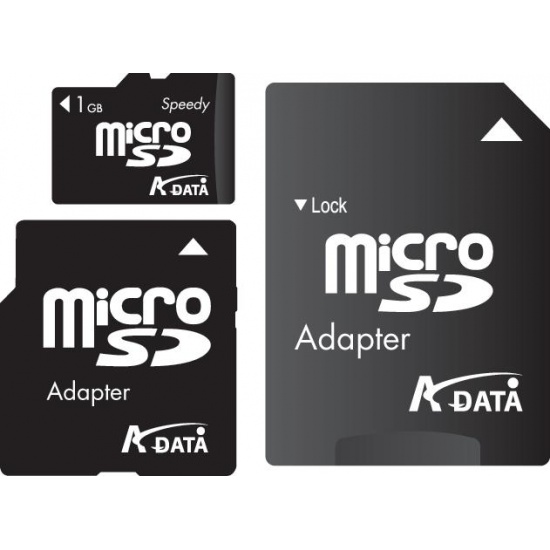 1GB A-Data Speedy microSD (TransFlash) Memory Card w/2 adapters Image