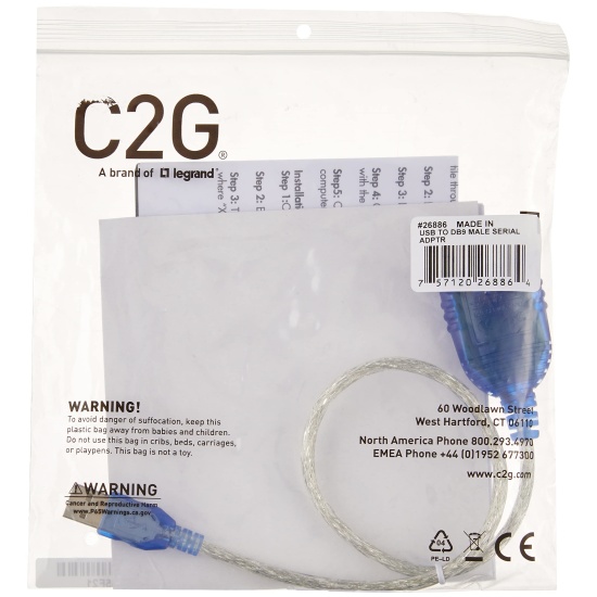 C2G USB to DB9 RS232 Adapter Cable - Blue - 1.5ft Image