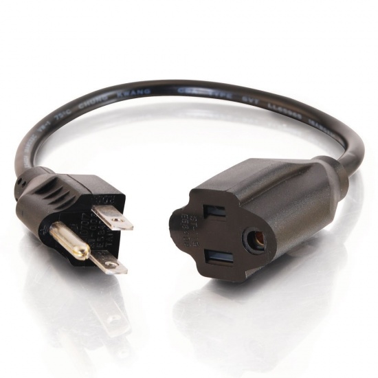 C2G Outlet Saver Power Extension Cord 3ft (0.91m) NEMA 5-15P Black Power Cable Image