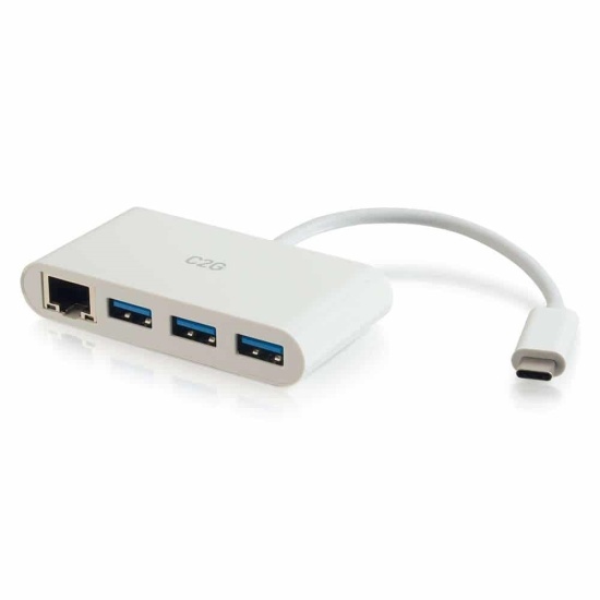 C2G USB-C to Ethernet 3-Port Adapter - White Image
