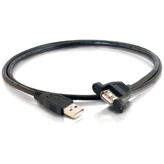 C2G 3FT USB Type-A Male to USB Type-A Female Panel Mount Cable - Black Image
