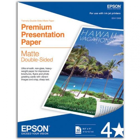 Epson Matte Paper 8.5x11 Bright White Premium Double Sided Presentation Photo Paper - 50 Sheets Image