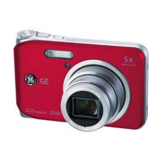 GE J1250 12.2 Megapixel Digital Camera, 5X Optical Zoom, Panorama (Red) Image