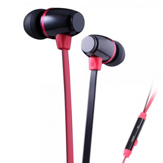 GEEQ Red/Black Flat-cable Metal Noise-isolating Earphone with Microphone Image