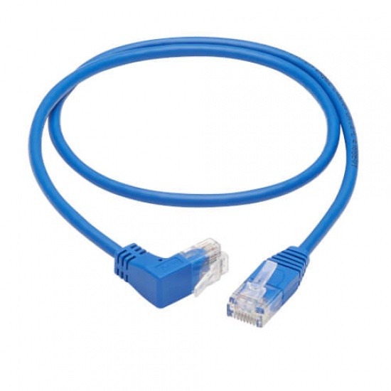 Tripp Lite 2FT RJ45 Right-Angle Up Male to RJ45 Male Cat6 Gigabit Molded Slim UTP Ethernet Cable - Blue Image