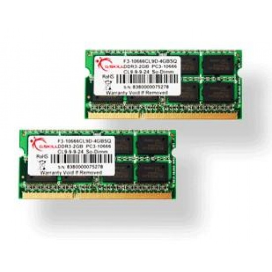 4GB G.Skill DDR3 SO-DIMM PC3-10666 1333MHz (CL9) laptop memory dual kit (2x2GB) Image