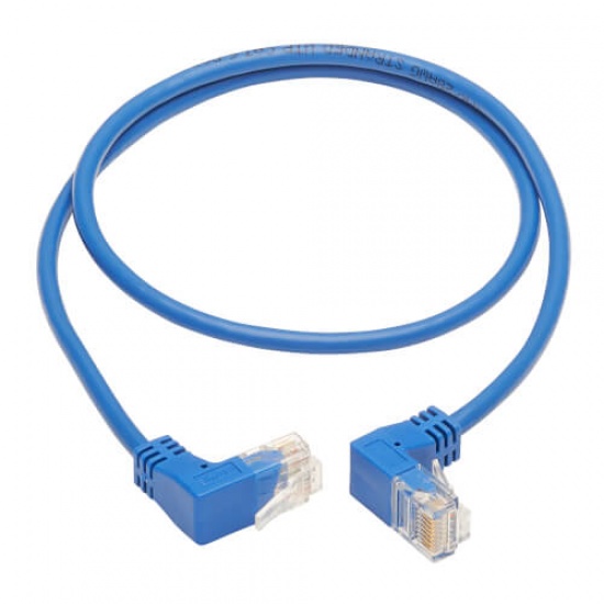Tripp Lite 0.61M RJ45 Up-Angle Male to RJ45 Down-Angle Male Cat6 Gigabit Molded Slim UTP Ethernet Cable - Blue Image
