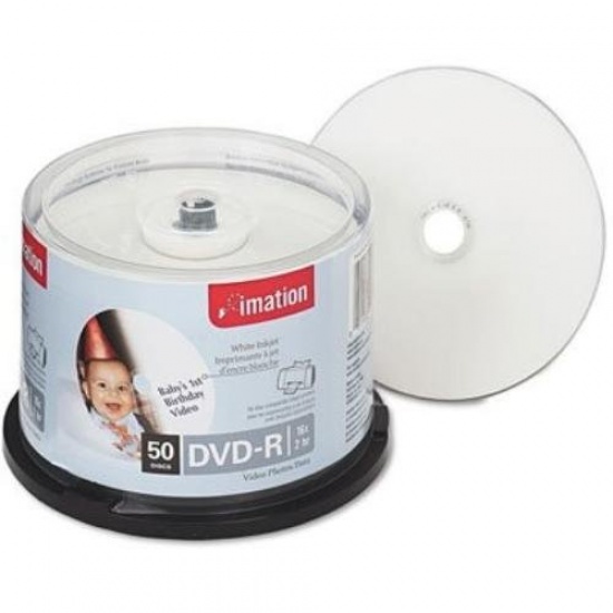 Imation DVD-R 4.7GB 16X White Thermal Hub Printable 50-Pack Cake Box Image