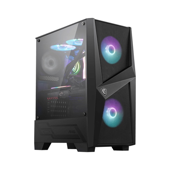 MSI MAG FORGE 100R Mid Tower Gaming Computer Case 'Black, 2x 120mm ARGB PWM Fan, 1x 120mm Fan, 1-6 ARGB Hub, Mystic Light Sync, Tempered Glass Panel, ATX, mATX, mini-ITX' Image