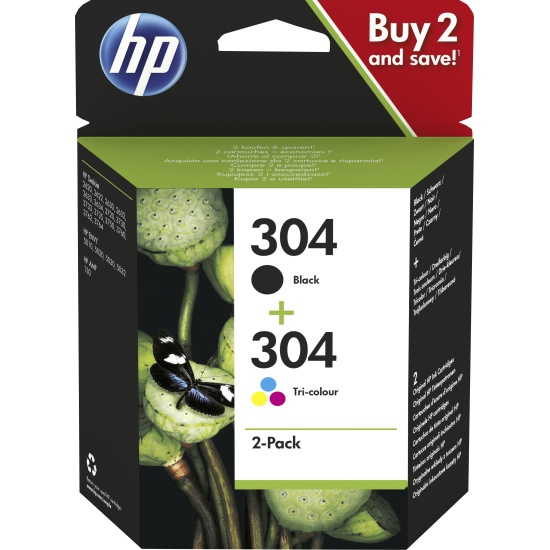 HP 304 2-pack Black/Tri-color Original Ink Cartridges Image
