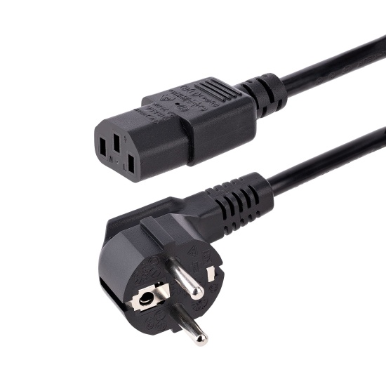 StarTech.com 1m (3ft) Computer Power Cord, 18AWG, EU Schuko to C13 Power Cord, 250V 10A, Black Replacement AC Cord, TV/Monitor Power Cable, Schuko CEE 7/7 to IEC 60320 C13 Power Cord - PC Power Supply Cable Image