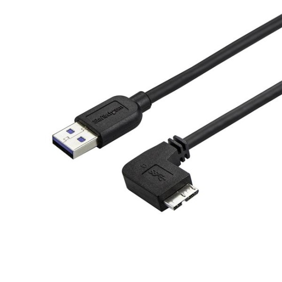 StarTech.com Slim Micro USB 3.0 Cable - M/M - Right-Angle Micro-USB - 0.5m (20in) Image